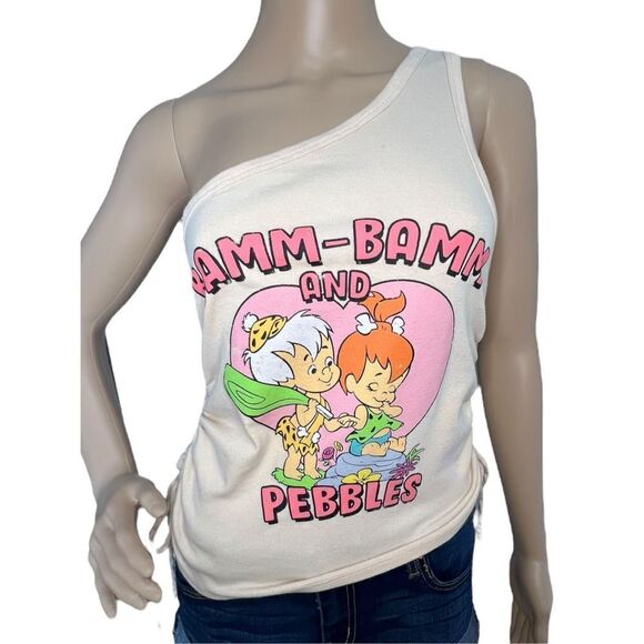 The Flintstones One Shoulder Ruched Tank With Bamm Bamm and Pebbles - Picture 1 of 4